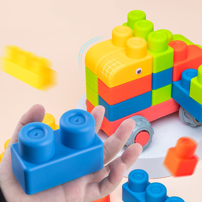 Kids Nature Education - DIY ベビーソフトラバー大きな粒子レンガモデルのおもちゃ安全なチュアブルとゆで組立ビルディングブロック子供の早期教育玩具