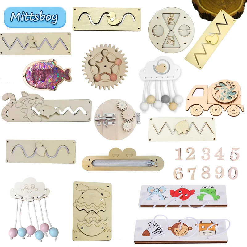 Kids Nature Education - DIY ビジーボードモンテッソーリ知育玩具動物スライドジッパー数字文字クラウドウッドチップグラフィックペアリング木製部品ギフト