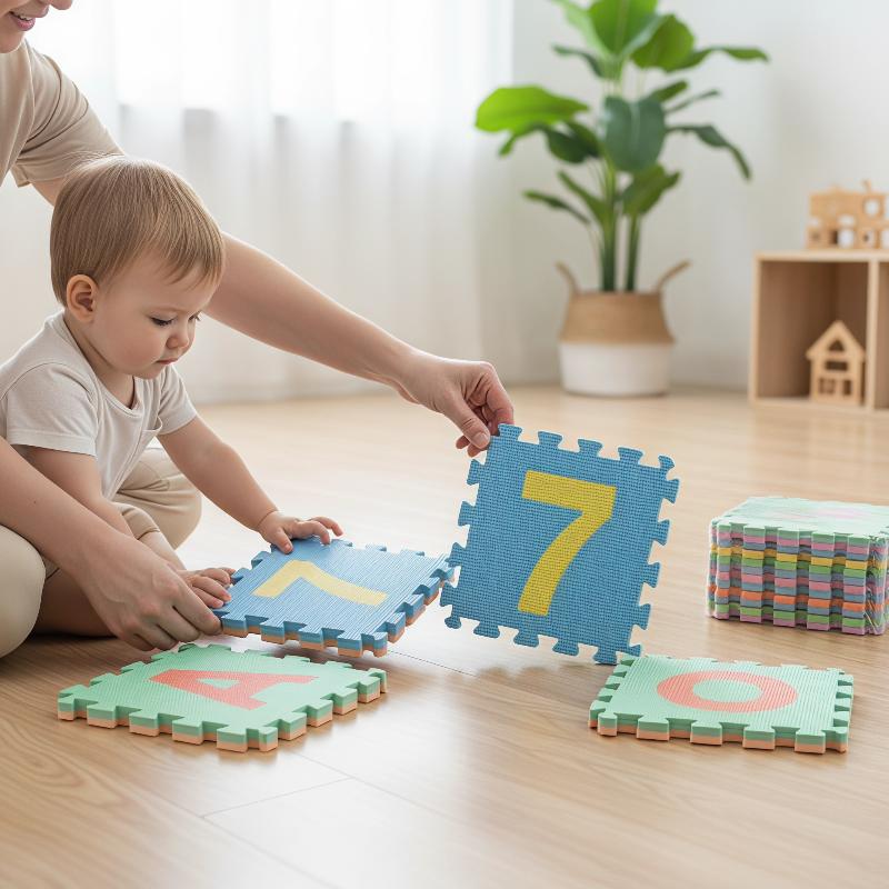 Number Puzzle Foam - 無毒PEフォーム製パズルプレイマット、教育用アルファベット・数字パターン、防水、お手入れ簡単、幼児のハイハイ練習に最適