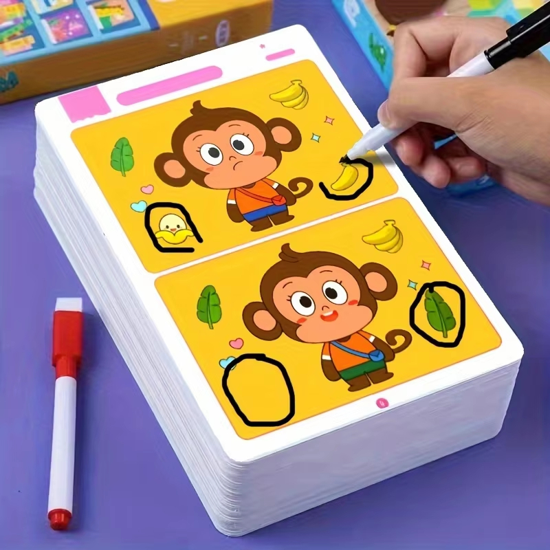 Kids Education Level - 間違い探しカードゲーム 再利用可能な漫画教育パズル 子供向け 集中力トレーニングのための3つの難易度レベル