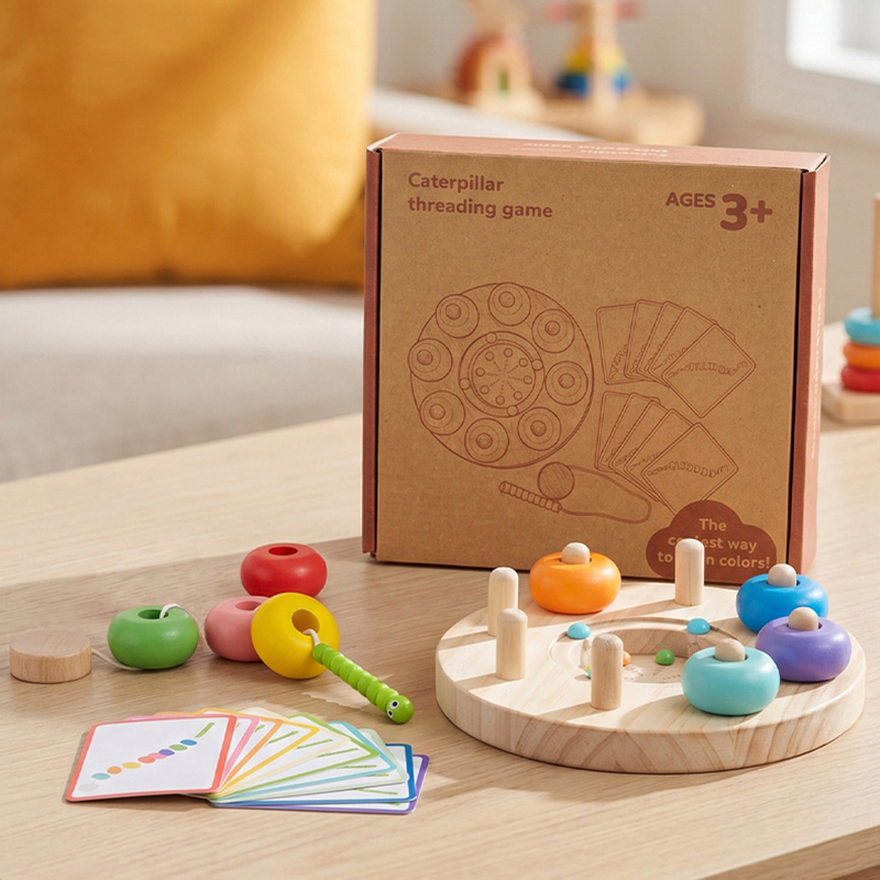 Kids Nature Education - モンテッソーリ幼児教育玩具 子供用 キャタピラービーズ紐通し 色分け 男の子と女の子へのギフト 教育パズルゲーム