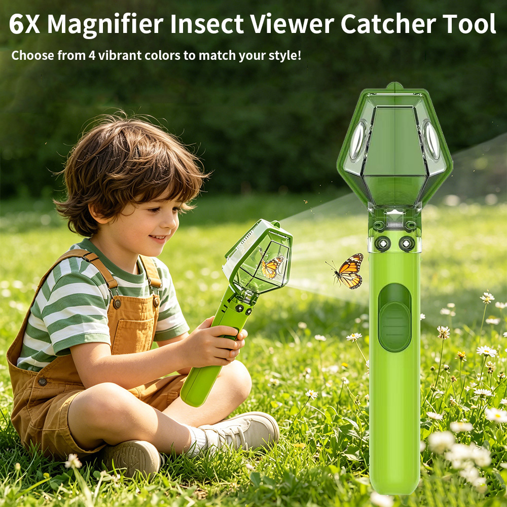 Kids Nature Education - 6倍拡大鏡付き子供用虫取り器、クリアビュー昆虫観察ボックス、屋外自然探検教育玩具