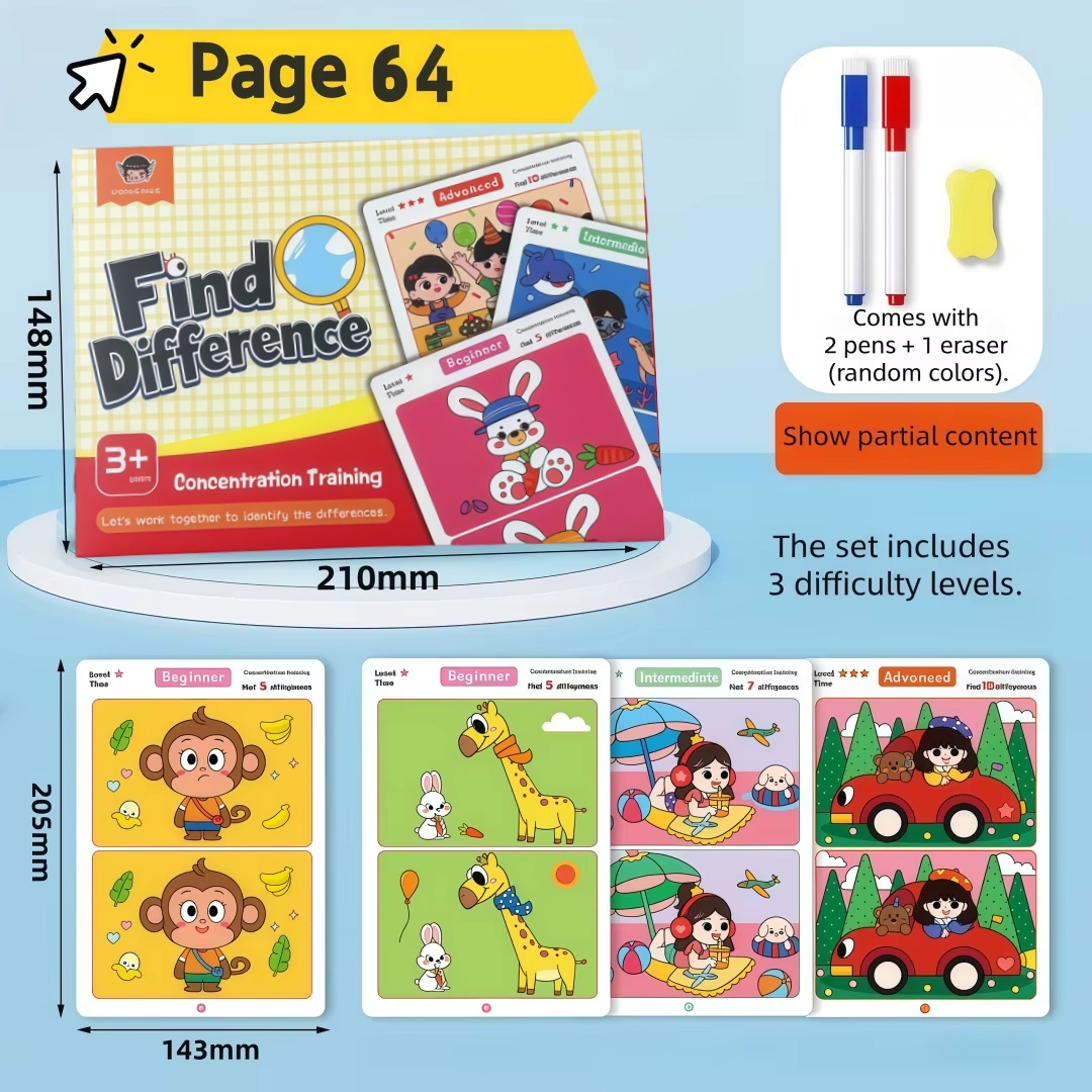 間違い探しカードゲーム 再利用可能な漫画教育パズル 子供向け - Kids Education Level のレビューと価格