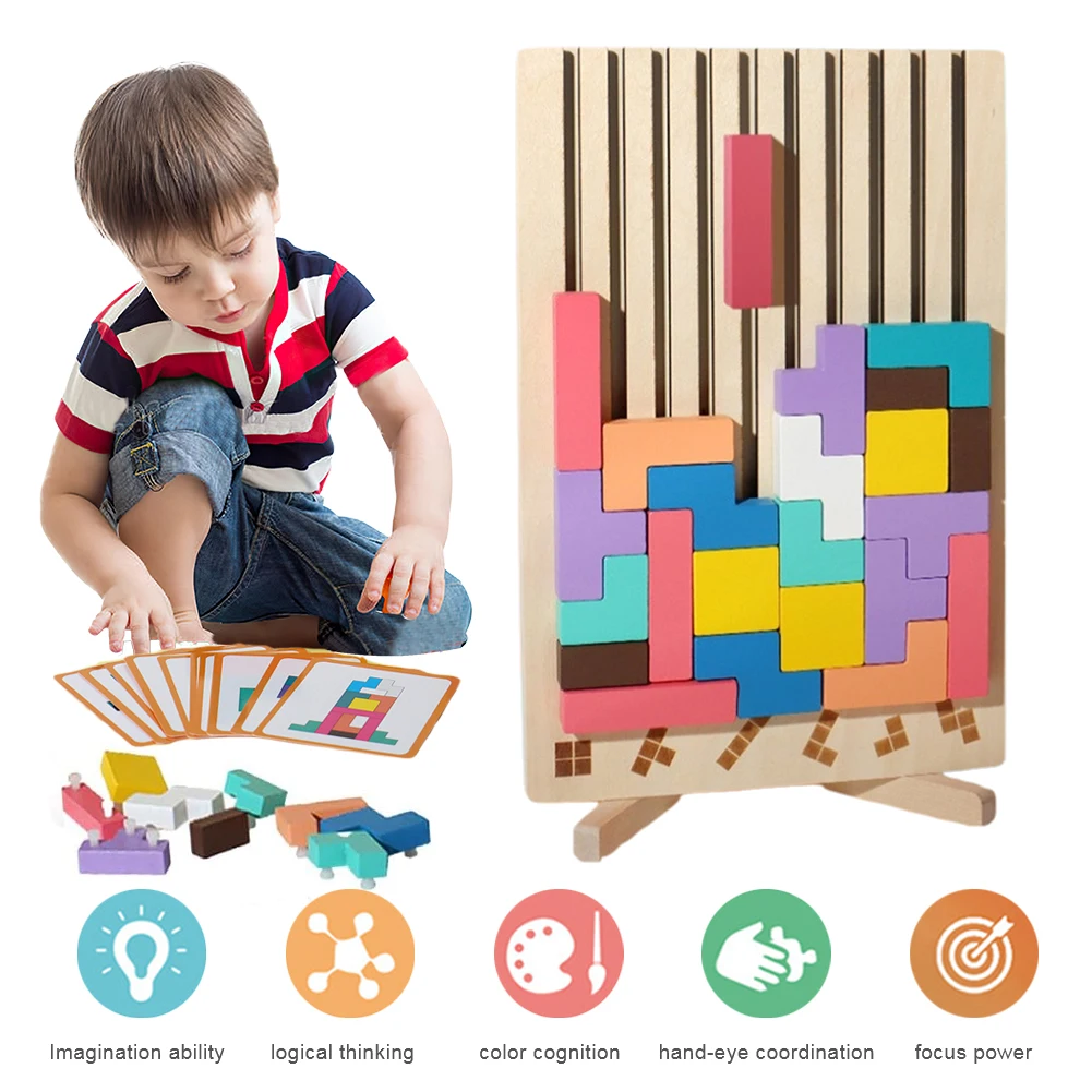 3D木製テトリスパズル - 子供向け教育的脳トレおもちゃ、論 - Kids Education Level のレビューと価格